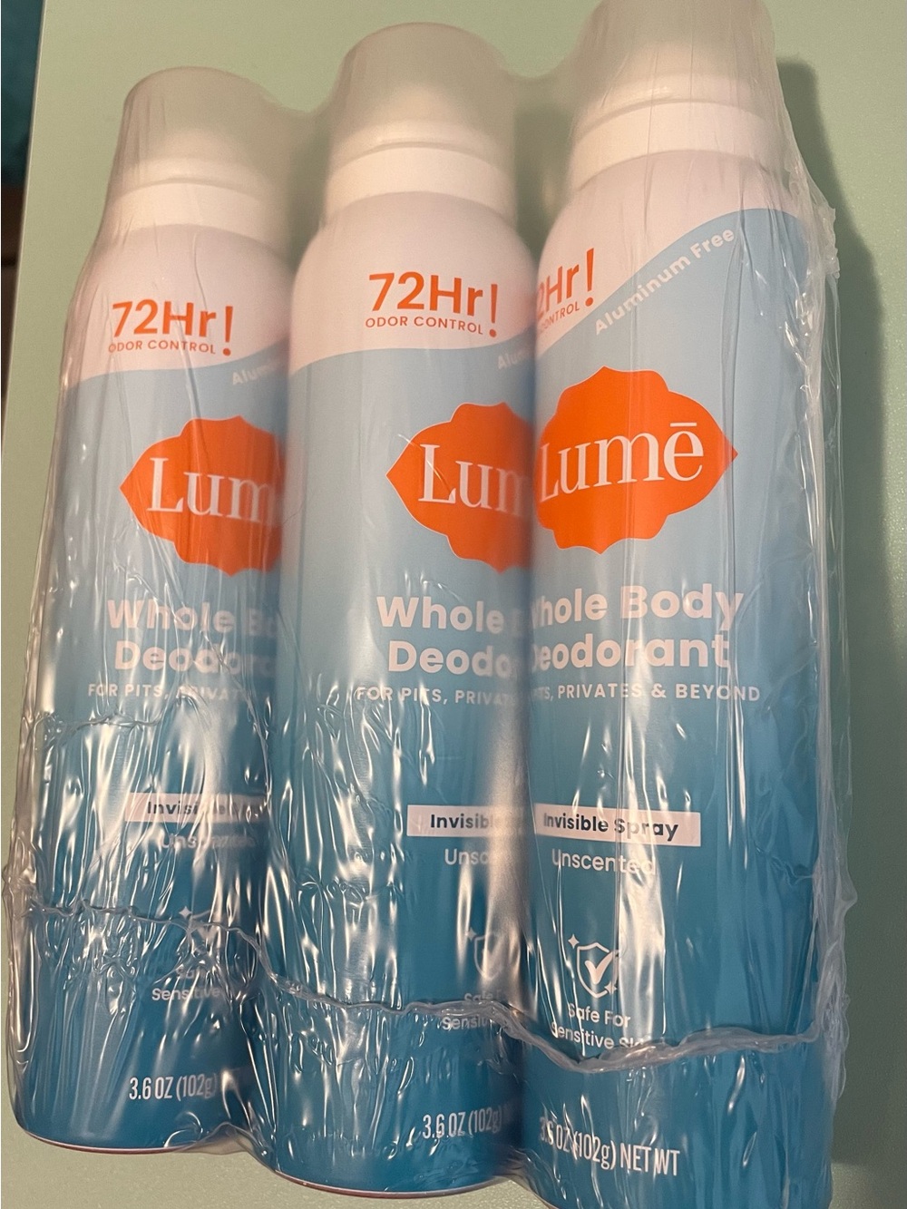 Lumē Whole Body Deodorant Spray - Unscented Blue (Pack of 3)